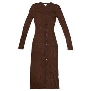 Better Be Brown Ribbed Knit Midi Button Down Dress S